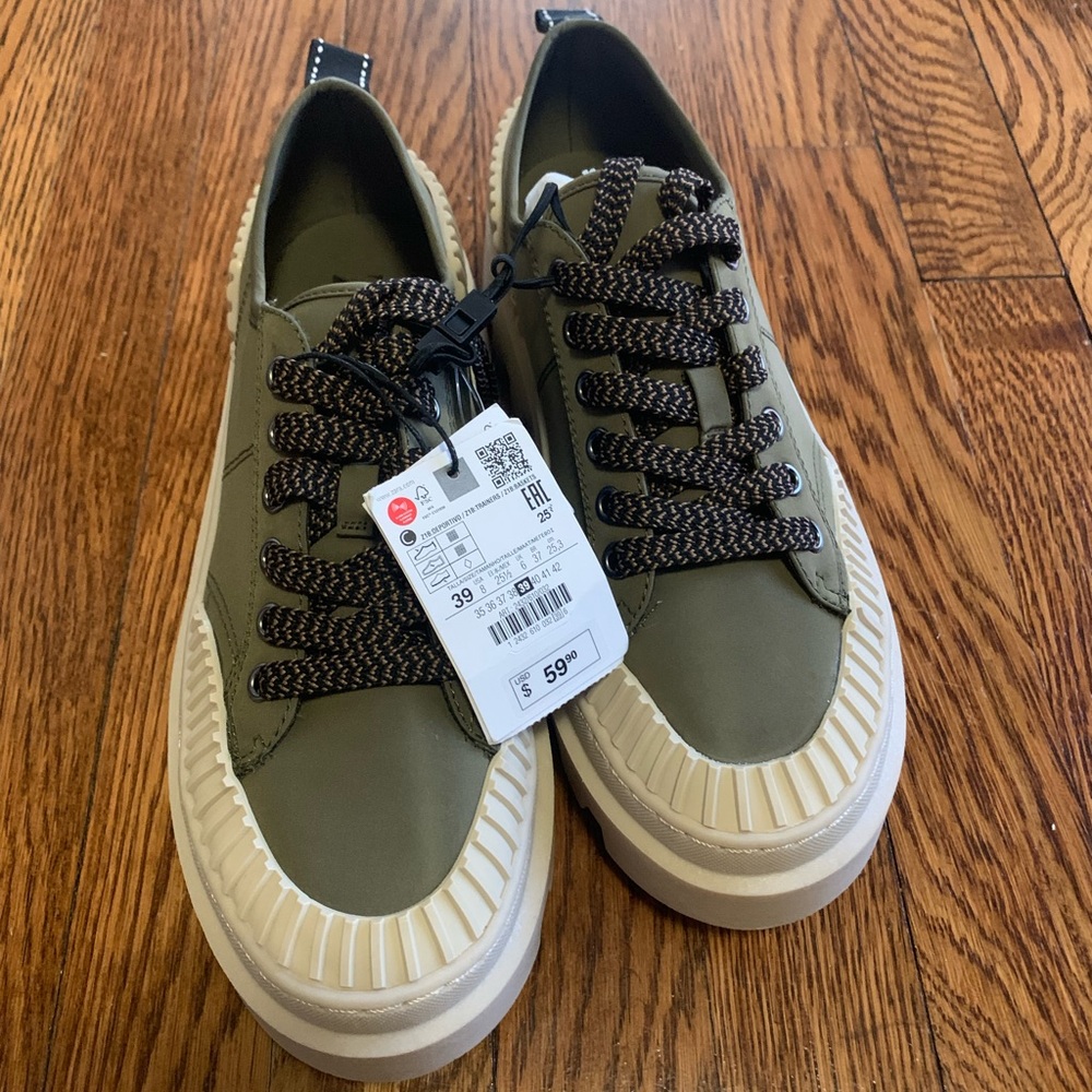 NWT ZARA army green shoes 39